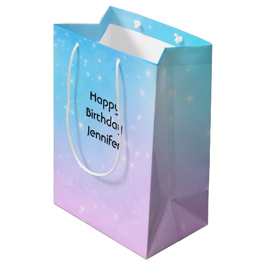Roze en Blauwe Pastel Gradient Sky Verjaardag Medium Cadeauzakje (Achterkant Gekanteld)