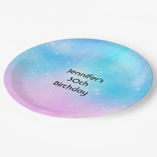 Roze en Blauwe Pastel Gradient Sky Verjaardag Papieren Bordje (Gekanteld)