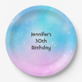 Roze en Blauwe Pastel Gradient Sky Verjaardag Papieren Bordje (Voorkant)