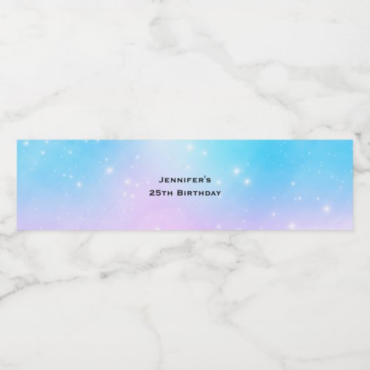 Roze en Blauwe Pastel Gradient Sky Verjaardag Waterfles Etiket (Enkel label)