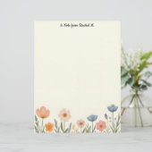 Roze en blauwe pastelbloemen briefhoofd (Staand voorkant)