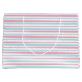 Roze en blauwe pastelstrepen groot cadeauzakje