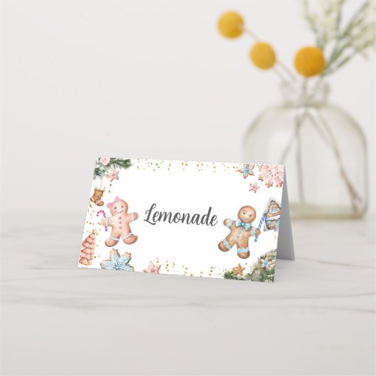 Roze en blauwe peperkoekkoekjes onthullen geslacht plaatskaartje (Voorkant)