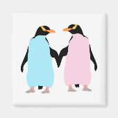 Roze en blauwe Pinguïns die handen vasthouden. Magneet (Voorkant)