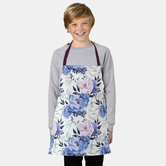 Roze en Blauwe Pioen Bloemen All-Over Print Schort (Gedragen)