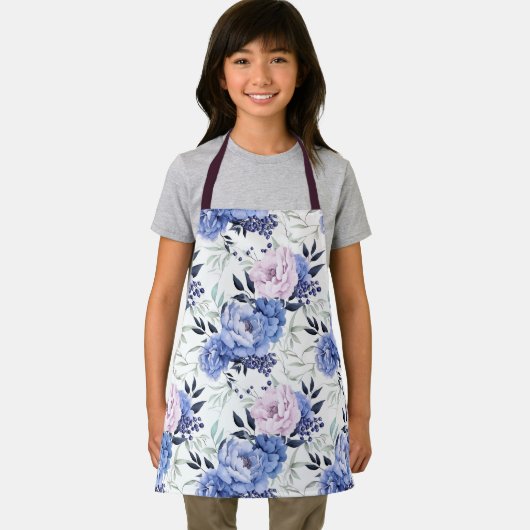 Roze en Blauwe Pioen Bloemen All-Over Print Schort (Insitu)