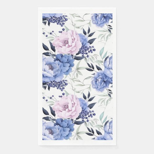 Roze en Blauwe Pioen Bloemenservet Servet (Voorkant)