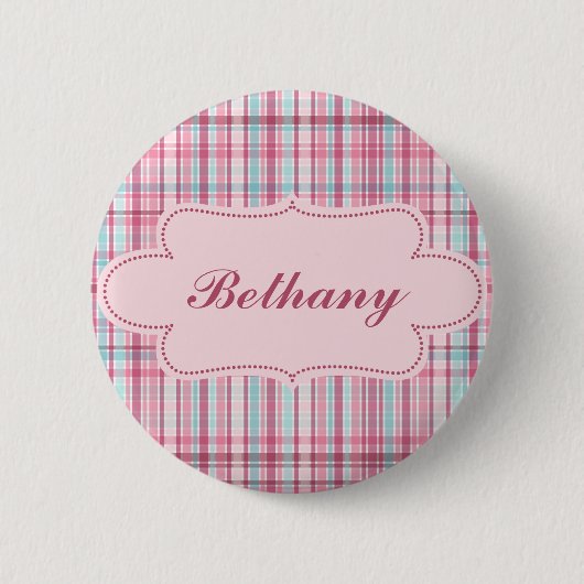 Roze en blauwe plaat met etiket ronde button 5,7 cm (Voorkant)