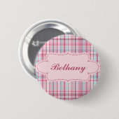 Roze en blauwe plaat met etiket ronde button 5,7 cm (Voorkant /achterkant)