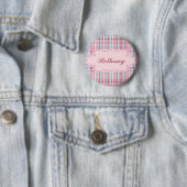 Roze en blauwe plaat met etiket ronde button 5,7 cm (In situ)