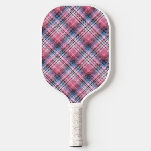 Roze En Blauwe Plaid Pickleball Paddle (Voorkant)