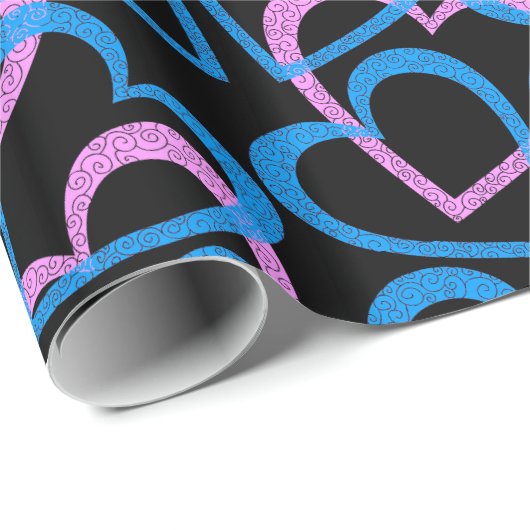 Roze en blauwe plek Abstracte patroonverlooppap Cadeaupapier (Rol Hoek)