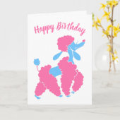 Roze en Blauwe Podle Happy Birthday Kaart (Gele Bloem)