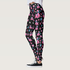 Roze en blauwe poedelpatroon op zwarte achtergrond leggings