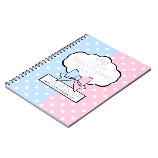 Roze en blauwe poka Dots Baby shower Guest Book | Notitieboek (Linkerzijde)