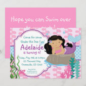 Roze en blauwe poka Dots Brunette Mermaid Birthday Kaart (Voorkant / Achterkant)