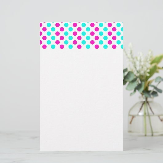 Roze en blauwe pokkendots briefpapier (Staand voorkant)