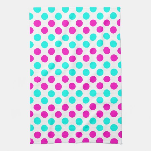 Roze en blauwe pokkendots theedoek (Verticaal)