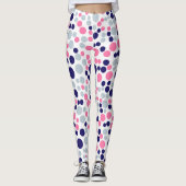 Roze en Blauwe Polka Dot Leggings (Voorkant)