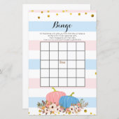 Roze en blauwe pompoen Baby shower Bingo Game (Voorkant / Achterkant)