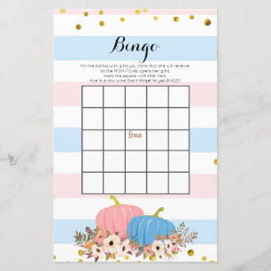 Roze en blauwe pompoen Baby shower Bingo Game