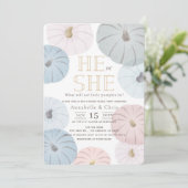 Roze en blauwe pompoen Genderonderzoek Uitnodiging (Staand voorkant)