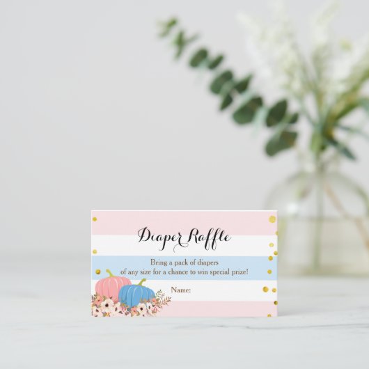 Roze en blauwe pompoen luierkaart informatiekaartje (Staand voorkant)