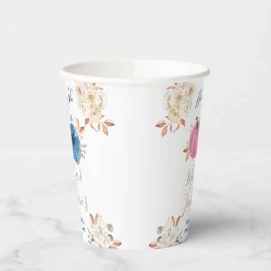 Roze en blauwe pompoen papieren bekers (Links)