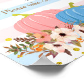 Roze en blauwe pompoenen Baby shower Favor Sign Poster (Hoek)