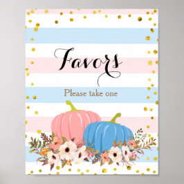 Roze en blauwe pompoenen Baby shower Favor Sign Poster