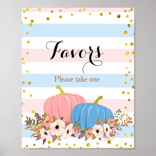 Roze en blauwe pompoenen Baby shower Favor Sign Poster (Voorkant)
