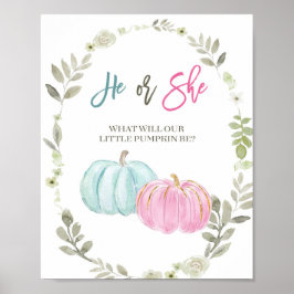 Roze en blauwe pompoenstemkaart poster