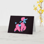 Roze en Blauwe Poodle Kaart (Gele Bloem)