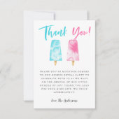 Roze en Blauwe Popsicle Geslacht Onthullen Partij Bedankkaart (Voorkant)