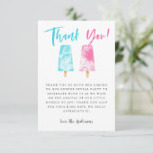 Roze en Blauwe Popsicle Geslacht Onthullen Partij Bedankkaart (Staand voorkant)