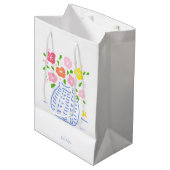Roze en blauwe posy Vase-tas Medium Cadeauzakje (Voorkant Gekanteld)