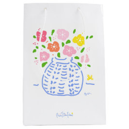 Roze en blauwe posy Vase-tas Medium Cadeauzakje
