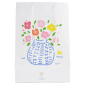 Roze en blauwe posy Vase-tas Medium Cadeauzakje (Achterkant)