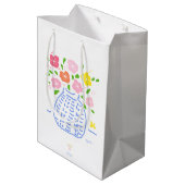 Roze en blauwe posy Vase-tas Medium Cadeauzakje (Achterkant Gekanteld)