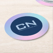 Roze en blauwe rand aan donkerblauw ronde kartonnen onderzetter (Gebogen)