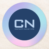 Roze en blauwe rand aan donkerblauw ronde kartonnen onderzetter (Voorkant)