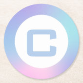 Roze en blauwe rand op wit ronde kartonnen onderzetter (Voorkant)