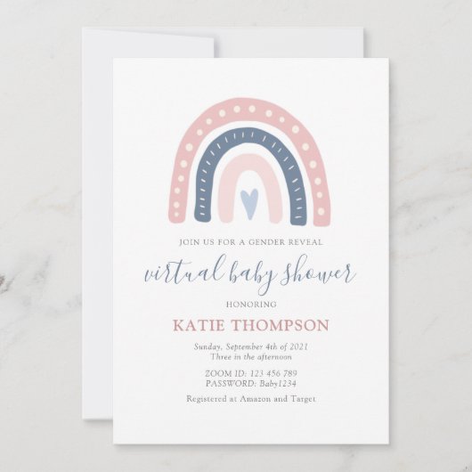 Roze en blauwe regenboog Baby shower onthullen Kaart (Voorkant)