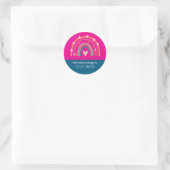 Roze en blauwe regenboog kinder naam ronde sticker (Tas)