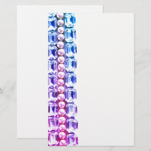 Roze en blauwe Rhinestonen en parels Briefpapier (Voorkant / Achterkant)