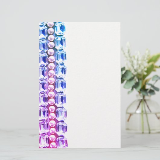 Roze en blauwe Rhinestonen en parels Briefpapier (Staand voorkant)