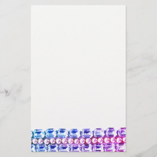 Roze en blauwe Rhinestonen en parels Briefpapier (Voorkant)