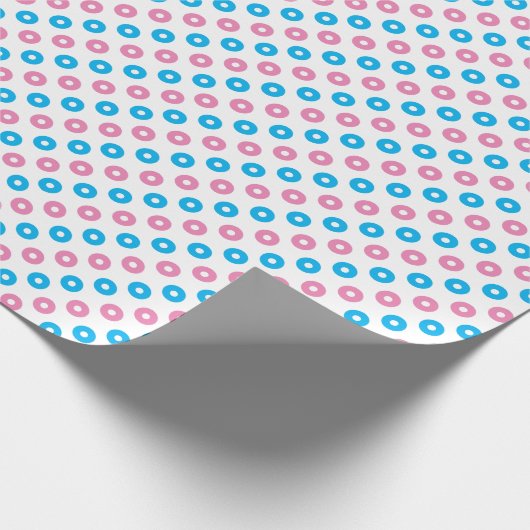 Roze en blauwe ringen cadeaupapier (Hoek)