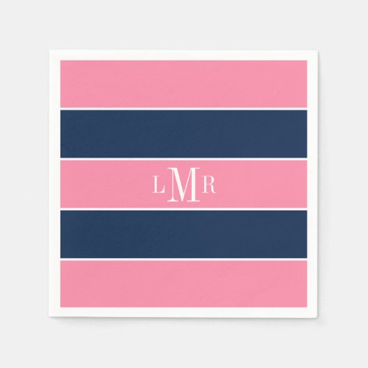 Roze en blauwe roestband 3 Letter-Monogram Servetten (Voorkant)