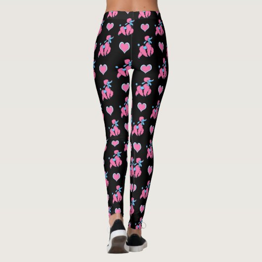 Roze en blauwe roodjes en harten op zwart leggings (Achterkant)